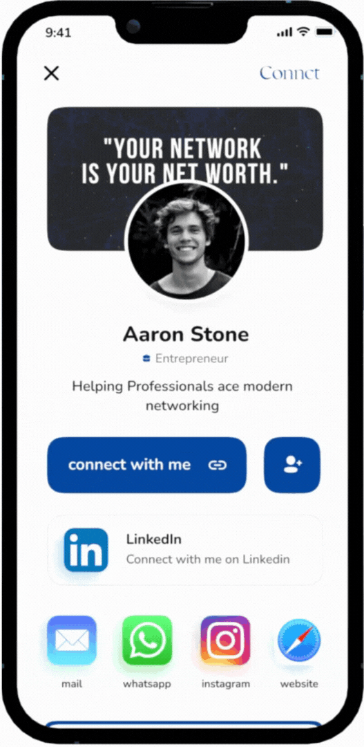 Connct app showing saved connections